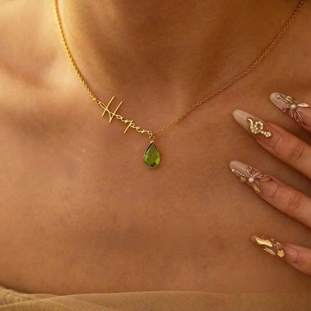Burial Initial and Birthstone Necklace