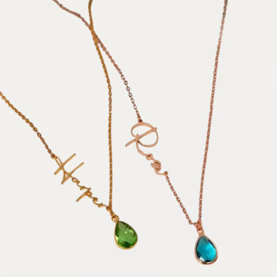 Burial Initial and Birthstone Necklace