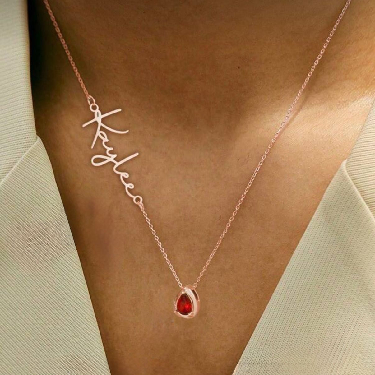 Burial Initial and Birthstone Necklace
